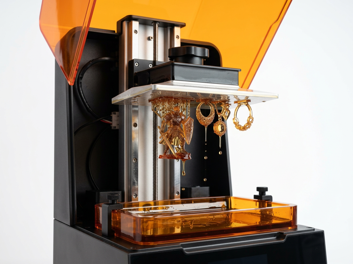 Resin 3D printer with detailed miniature prints on the build plate